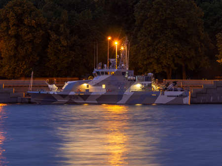 St. Petersburg. Russia. A warship in the waters of the Neva. White nights in St. Petersburg. Festive Petersburg. Cities of Russiaのeditorial素材