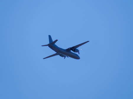 Russia, St. Petersburg - June 24, 2020: Russian military an-26 plane of the Russian Air Force in flight at the Victory Parade in World War II.のeditorial素材