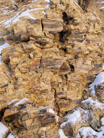 Rock outcrops of the Permian period on the Kama river. Cape Strelka. Permian reference sedimentsの写真素材