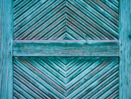 Texture of wooden boards green blue bright color. Wood background. diagonal boards. Mint green painted old rural vintage planksの写真素材