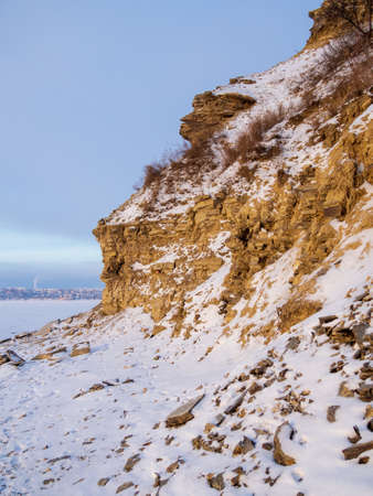 Rock outcrops of the Permian period on the Kama river. Cape Strelka. Permian reference sedimentsの写真素材