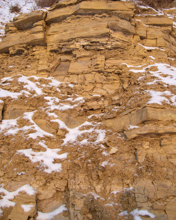 Rock outcrops of the Permian period on the Kama river. Cape Strelka. Permian reference sedimentsの写真素材