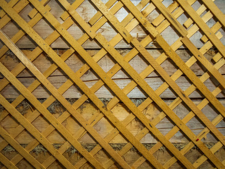 Old wooden wall of an old house in lattice pattern with rough texture.の写真素材