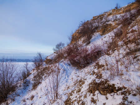 Rock outcrops of the Permian period on the Kama river. Cape Strelka. Permian reference sedimentsの写真素材