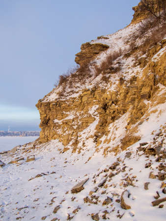 Rock outcrops of the Permian period on the Kama river. Cape Strelka. Permian reference sedimentsの写真素材