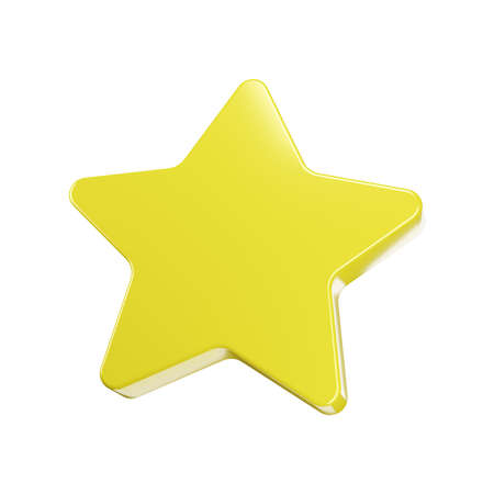 Gold star icon. Classic sign in a flat style isolated on white background. Glossy yellow 3D trophy star iconの写真素材
