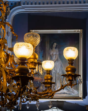 Russia, St. Petersburg 04.01.2022. Chandelier in the interior of the Yusupov Palace Theatre. photoのeditorial素材