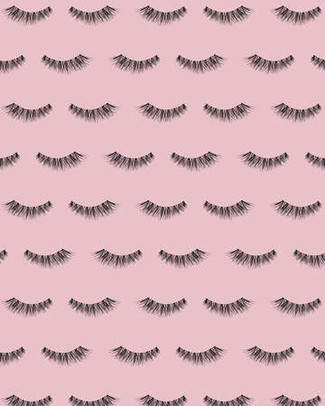 Fake eyelashes on pastel pink background. beauty concept. makeup cosmetics. Top view, flat lay....