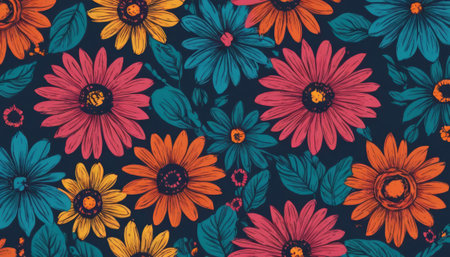 Multi-colored flowers and leaves. botanical wallpaperの素材