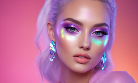 Fashion art portrait of young beautiful woman with bright make-up and manicureの素材