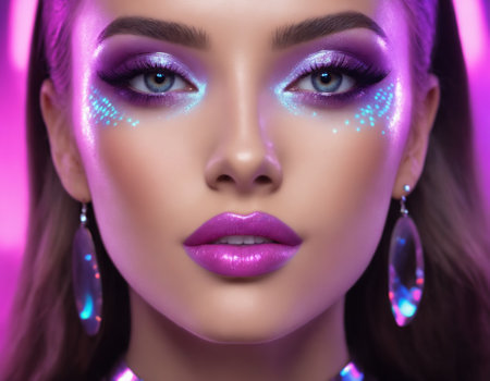 Close-up portrait of beautiful young woman with bright make-up. Beauty, fashion.の素材