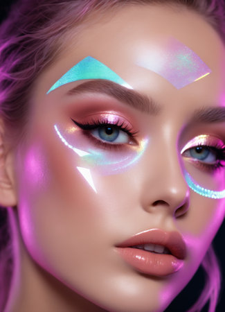 Beautiful young woman with bright make-up. Fashion art portraitの素材