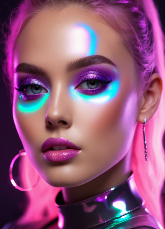 Portrait of a beautiful young woman with bright makeup. Beauty, fashion.の素材