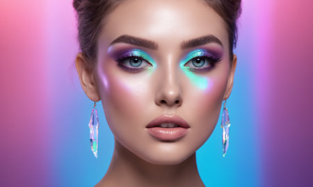 Fashion portrait of young beautiful woman with bright make-up and jewelryの素材
