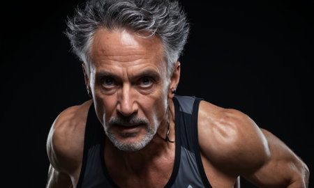 A fit elderly individual with prominent muscles. The person's physique is a testament to a lifetime of fitness and wellbeing. The image exudes strength and vitality.の素材