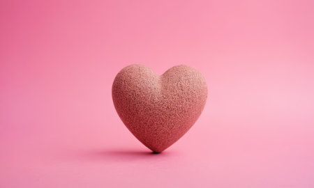 A textured heart shape stands prominently against a dual-tone background. The soft texture of the heart contrasts beautifully with the smooth blue and pink backdrop. Ideal for themes of love and romance.の素材