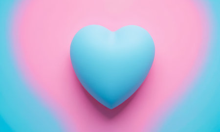 A glossy pink heart stands out against a vibrant blue background. The image exudes warmth and affection and is perfect for themes of love and romance. Ideal for Valentine's Day promotions or expressing sentiments of love.の素材