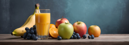 A glass of orange juice surrounded by fruit. Morning moodの素材