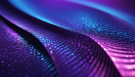 An abstract visual with flowing, wave-like patterns. The colors are purple, blue, and pink. The texture resembles fine grains. The lighting highlights the contours and shadows of the wavesの素材