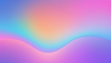 A vibrant and smooth gradient of colors, creating a visually pleasing and abstract background. There is no distinct subject or object instead, it s characterized by the interplay of various colors. The center of the image has a soft glow that illuminates the color gradient and adds depth to the image.の素材