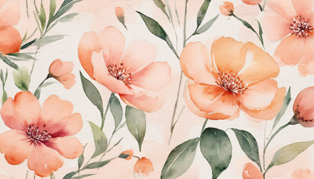 A beautiful watercolor painting depicting a collection of vibrant flowers. The flowers are in full bloom, displaying petals in shades of red, pink, orange and purple. The flowers have detailed centers with visible stamens.の素材