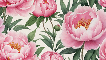 Seamless pattern with peonies. Hand drawn watercolor illustration.の素材