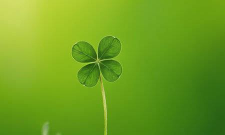 A close-up shot of fresh green clover leaves with water drops on a soft blurred background. This image symbolizes luck, nature, and growth.の素材