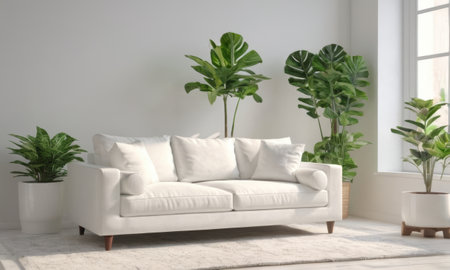 interior with white sofa. 3d render illustration mock-upの素材