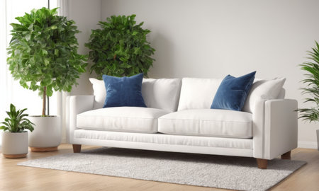 interior with white sofa. 3d rendered illustration mockup.の素材