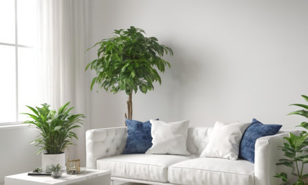 interior with white sofa. 3d render illustration mock-upの素材