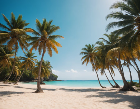 Coconut palm trees on the sandy beach of tropical island.の素材