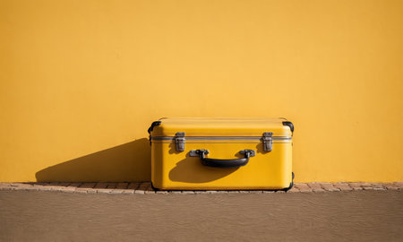 Bright yellow suitcase, ready to travelの素材