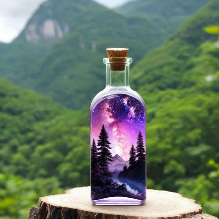 mountains and milky way in a bottle,の素材