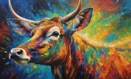 a bull on colorful background. Digital paintingの素材