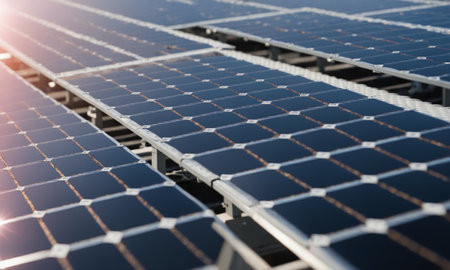 solar energy panels in solar power plant, photovoltaic cells.の素材