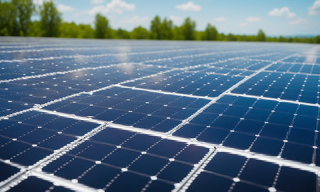Solar panels, photovoltaic, alternative electricity source - concept of sustainable resources.の素材