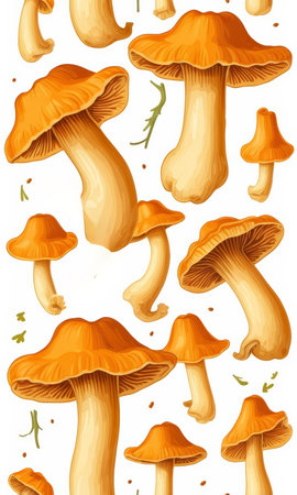 pattern with chanterelle mushrooms. illustrationの素材