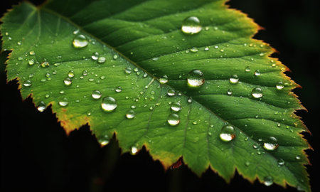 Water droplets on a green leaf after the rain, close upの素材