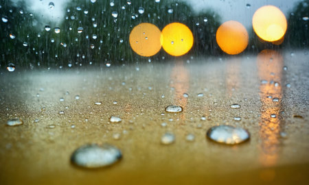Rain drops on the glass with bokeh light background,abstractの素材