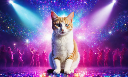 Cat dancing disco on the dance floor.の素材