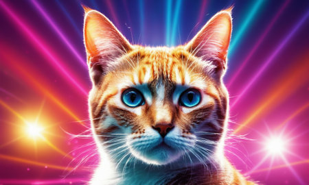 Cat dancing disco on the dance floor.の素材
