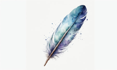 Watercolor feather isolated on white background. Hand-drawn illustrationの素材