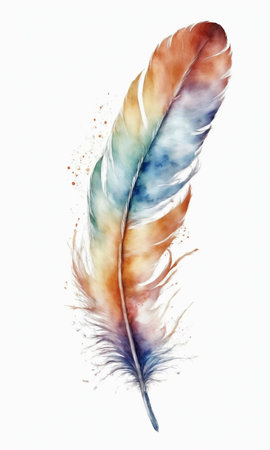 Watercolor feather isolated on white background. Hand-drawn illustrationの素材