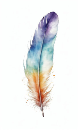 Watercolor feather isolated on white background. Hand-drawn illustrationの素材