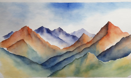 Abstract watercolor painting of mountains. Digital art painting on canvasの素材
