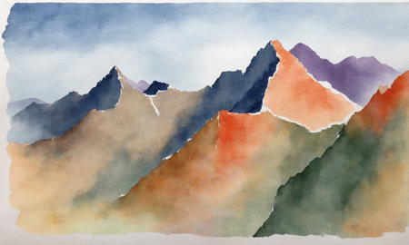 Abstract watercolor painting of mountains. Digital art painting on canvasの素材