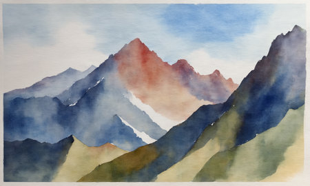 Abstract watercolor painting of mountains. Digital art painting on canvasの素材