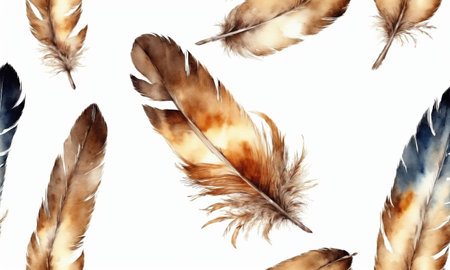watercolor drawing of a hawk feather. Hand drawn illustration isolated on white backgroundの素材