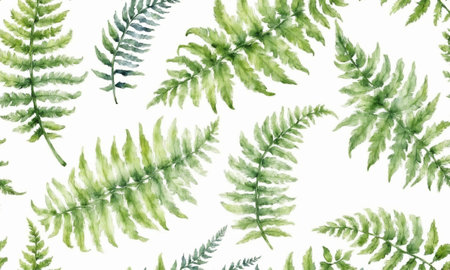 watercolor drawing of fern leaf on white background.の素材