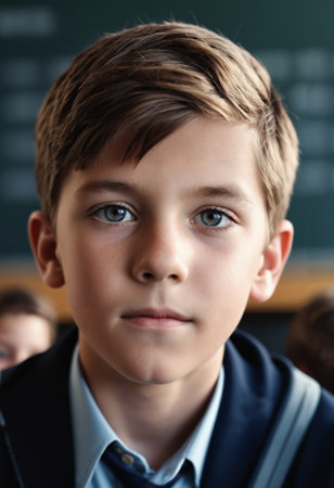 Close-up portrait of a boy in a suit and tieの素材